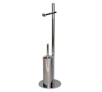 Piantana bagno verticale cromata con portarotolo e porta scopino