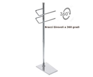 Piantana da bagno in ottone porta salviette 3 Bracci girevoli a 360 gradi 16x30xh85 cm base trapezoidale , TIFFANY cromo lucido cromo