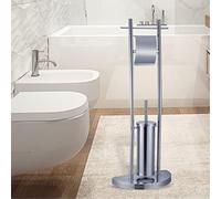 Piantana da Bagno Stilizata Porta rotolo Porta scopino Acciaio Cromo Salvaspazio