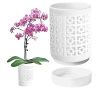 Piantana di orchidee ceramica da 4 pollici con fori drenaggio e ventilazione con piatti di orchidea per piattini per riposizionare l'esterno interno
