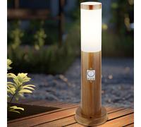 Piantana Esterno Lampada Presa di Luce 1x E27 Acciaio Inox Simil Legno Movimento [EEK: Non valutato]
