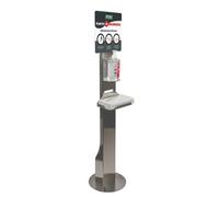 Piantana in acciaio inox con dispenser gel manuale e guanti