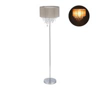 Relaxdays Piantana, Lampada da Terra, Paralume in Organza, Piede Rotondo, E27, a Stelo, HxD: 151,5x38 cm, grigio/argento