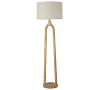 Piantana in legno di mango con paralume in lino beige alt. 168cm