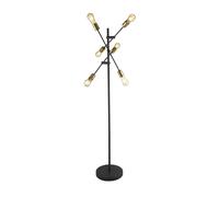 Piantana Industrial-Nordico Armstrong Acciaio Nero Ottone 6 Luci E27