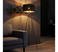 Piantana Lampada Lato Piantana Corridoio Metallo Schermo Tessile Oro Nero 1x E27 [EEK: F]