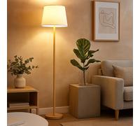 Piantana Lampada Lato Simil Legno LED da Scrivania Tessuto Bianco H 151 CM [EEK: F]