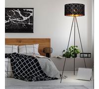 Piantana Lampada Lato Treppiede Schermo Tessile Oro Nero Altezza 149cm [EEK: F]