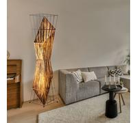 Piantana Lampada Tavolo Lampada da Soggiorno Gabbia Nero Legno Treccia 2x E27 [EEK: Non valutato]