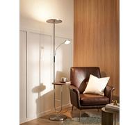 Piantana LED con Tavolino e Luce da Lettura, Dimmerabile con Ripiano, Telecomando e Touch Control, Timer 1H, Lampada Moderna Nichel Spazzolato AVEN MF18