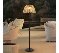 Piantana LED e a energia solare Lucande Eligio, bambù, Ø 39 cm, RGB LUCANDE