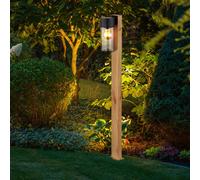 Piantana LED Esterno Lampade da Percorso Vetro Fumé Giardino Simil Legno Acciaio [EEK: F]