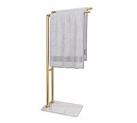Piantana Porta Asciugamani a 2 Braccia e base in marmo, scala portasciugamani da Terra in Metallo, Robusto e Resistente alla ruggine, appendi asciugamani, 90×32×22 cm