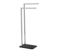 PIANTANA PORTA ASCIUGAMANI SALVIETTE CROMATO 2 BRACCI ALTEZZA 80 BASE VETRO NERO