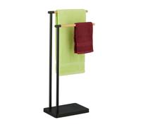 Relaxdays Piantana Portasciugamani Autoportante, 2 Bracci in bambù e Supporto in Acciaio, Porta Asciugamani Bagno, Nero, Inox, HLP: 78 x 36,5 x 20 cm