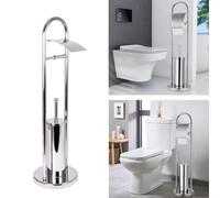 Piantana porta rotolo carta igienica scopino bagno wc da terra metallo cromato