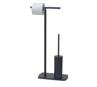 Piantana porta rotolo e porta scopino per il bagno colore nero opaco serie Ischia - CONFEZIONE: 1 pz., Colore: Nero Matt