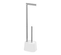 Piantana Portarotolo E Portascopino Linea Glim Grigio Opaco - Base In Plastica Stabile E Manico In Acciaio Cromato - H 63 X L 16 X P 12,5 Cm - Design Moderno E Salvaspazio
