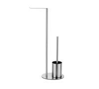 Piantana Portarotolo e Scopino Spazzolato,da Terra WC con Porta Carta Igienica in Acciaio Inox,2 in 1 portascopino e porta carta igienica