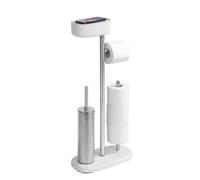 PIANTANA PORTAROTOLO SCOPINO OGGETTI ACCIAIO ACCESSORI BAGNO DESIGN LARK BIANCO