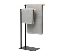 PIANTANA PORTASCIUGAMANI ACCIAIO INOX 2 POSTI MANICO IN BAMBOO PORTA ASCIUGAMANI
