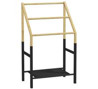 Piantana Portasciugamani da Bagno da Terra 3 Barre e Ripiano Inferiore 51x31x85,5 cm in Bambù e Acciaio Nero