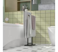 Piantana Portasciugamani da Terra a 2 Bracci, Porta Asciugamani Autoportante in Metallo per Bagno, 50x18.5x85cm, Nero Trasforma il tuo bagno con questo porta asciugamani HOMCOM! Il suo design a T con