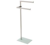 PIANTANA PORTA ASCIUGAMANI BAGNO DOPPIA ACCIAIO BASE VETRO BIANCA 20x28xh.86,5cm