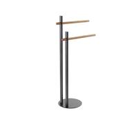 Piantana Portasciugamani Nera con Bracci in Bamboo L22XH80,5XP22 Cm