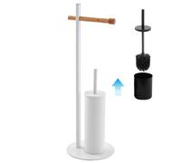 Piantana Portascopino e Porta Rotolo Bianca in Legno di Bambu