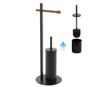 Piantana Portascopino e Portarotolo Nera e Legno di Bambu