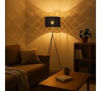 Piantana Treppiede Lampada da Pavimento Oro Nero Orientale Tessuto [EEK: E]