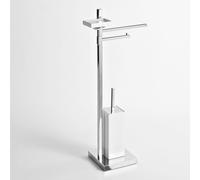 Piantana WC Bidet con porta scopino e porta sapone 37x21xh81 cm finitura cromo lucido tubo quadrato bagno galvanico di oltre 22 micron inalterabile nel tempo cromo
