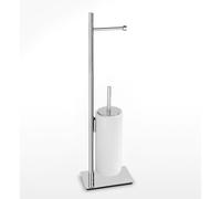 Piantana WC con Porta Rotolo più Porta scopino in Ceramica Linea Basic Design Moderno dimensioni 16x12xh66 cm - bracci lunghezza 28 cm cromo lucido Garanzia i0 anni contro la ruggine inox lucido