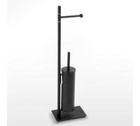 Piantana WC con Porta Rotolo più Porta scopino Linea Basic Design Moderno dimensioni 16x12xh66 cm - bracci lunghezza 28 cm Nero Opaco garanzia i0 anni contro la ruggine nero