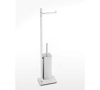 Piantana WC con Porta Rotolo più Porta scopino Linea Living Design Moderno dimensioni 33x15xh88 cm - bracci lunghezza 28 cm cromo lucido Garanzia i0 anni contro la ruggine inox lucido