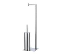 Piantana wc in acciaio satinato con portarotolo e portascopino