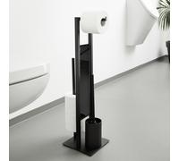 PIANTANA WC PORTAROTOLO SCOPINO ACCIAIO VETRO ACCESSORI BAGNO MODERNO ROZ NERO