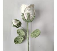 Piante all'uncinetto, Bouquet for decorazioni for la casa da sposa, rose lavorate a maglia a cinque fili, fiori artificiali fatti a mano all'uncinetto(Milk White)