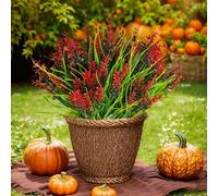 Piante artificiali all'aperto per la decorazione, 12 fasci di erba scimmia finta con fiori Arbusti realistici resistenti ai raggi UV per il giardino della finestra della fioriera sospesa del cortile