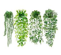 Piante artificiali da appendere per scaffale, confezione da 4 piante finte in vaso, pianta di eucalipto finta, vite mandala, filo di perle, foglie di baccello di pisello in vaso per decorazione di