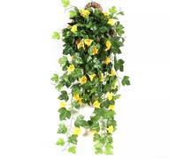 Piante artificiali flessibili e creative da appendere, fiori di vite Morning Glory, per decorazione (giallo)