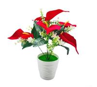 Piante artificiali in vaso, 28 cm di altezza x 26 cm di larghezza, decorazione floreale per casa e matrimonio, fiori di seta realistici, non necessita di irrigazione, da tavolo o da scaffale (rosso)