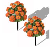Piante artificiali in vaso da esterno, set di 2 sfere di bosso da 50,8 cm for arte topiaria con picchetto di begonia, cespugli finti resistenti ai raggi UV for il giardino del Regno Unito(Orange)