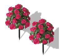 Piante artificiali in vaso da esterno, set di 2 sfere di bosso da 50,8 cm for arte topiaria con picchetto di begonia, cespugli finti resistenti ai raggi UV for il giardino del Regno Unito(Rose Red)