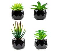 Piante artificiali per interni in vaso, mini vaso in ceramica nera, piante grasse verdi per camera da letto, piante finte da scrivania per bagno, soggiorno, decorazione ufficio (4)