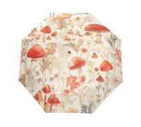 Piante Di Funghi Della Giungla Beige Ombrello Pieghevole Automatico Ombrelli Antivento Protezione UV da Viaggio per Bambini Ragazzi Ragazze