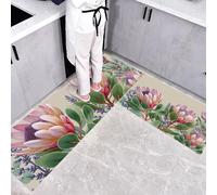Piante E Fiori Set di Tappetini da Cucina Antiscivolo in 2 Pezzi, Tappetini e Tappeti Rami E Foglie Della Protea Reale Lavabili per Corridoio Sala da Pranzo e Ingresso, 40x60+40x120cm