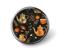 Piante e teiera Distintivo rotondo personalizzato in metallo spilla da bavero badge adatta per abbigliamento borse cappello spilla stampata umoristica distintivo decorazioni per feste accessori per
