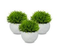 Relaxdays Set da 3 Piante Finte da Interno, Piantine Artificiali Realistiche in Vaso, Ciuffi Erba in Vasetto, Verde Grigio, 80% Plastica